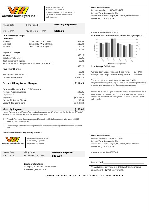 USA Nevada Waterloo North Hydro business utility bill template in Word and PDF formats (version 2)